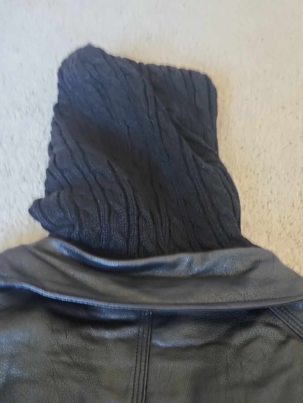 Guess Black Faux Leather Hooded Jacket with Quilted Panels - Picture 12 of 13